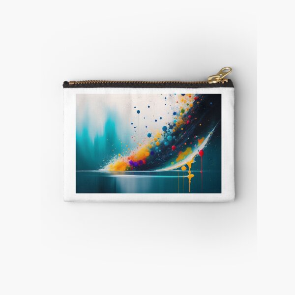 Item preview, Vibrant ink splat background image. A rippling wave of water crashes into the ocean along with multiple exploding, multi-color globules of color. Sufficient blank space for titling. Digital art. designed and sold by Bookwyrm-Bazaar.