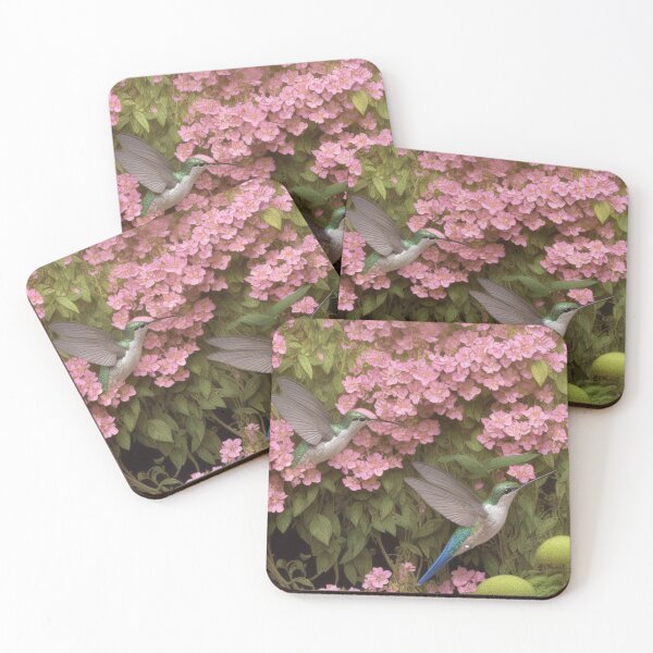 Item preview, Blue and Green Hummingbirds flying in a flowering valley HD Art designed and sold by HeavenlyMuse23.