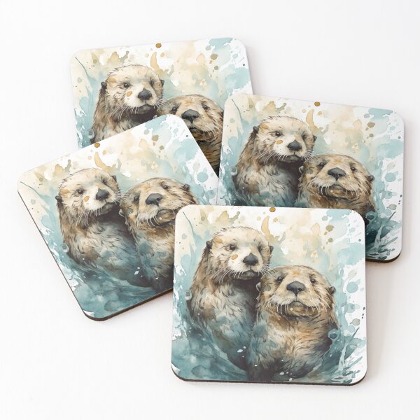 Item preview, Watercolor Wash Loving Sea Otters designed and sold by Matt's Artificial Nature.