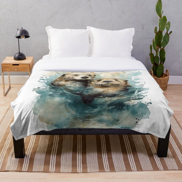 Item preview, Watercolor Wash Loving Sea Otters designed and sold by Matt's Artificial Nature.