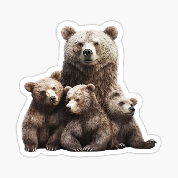 Mama Bear With 2 Cubs White Vinyl Decal Sticker
