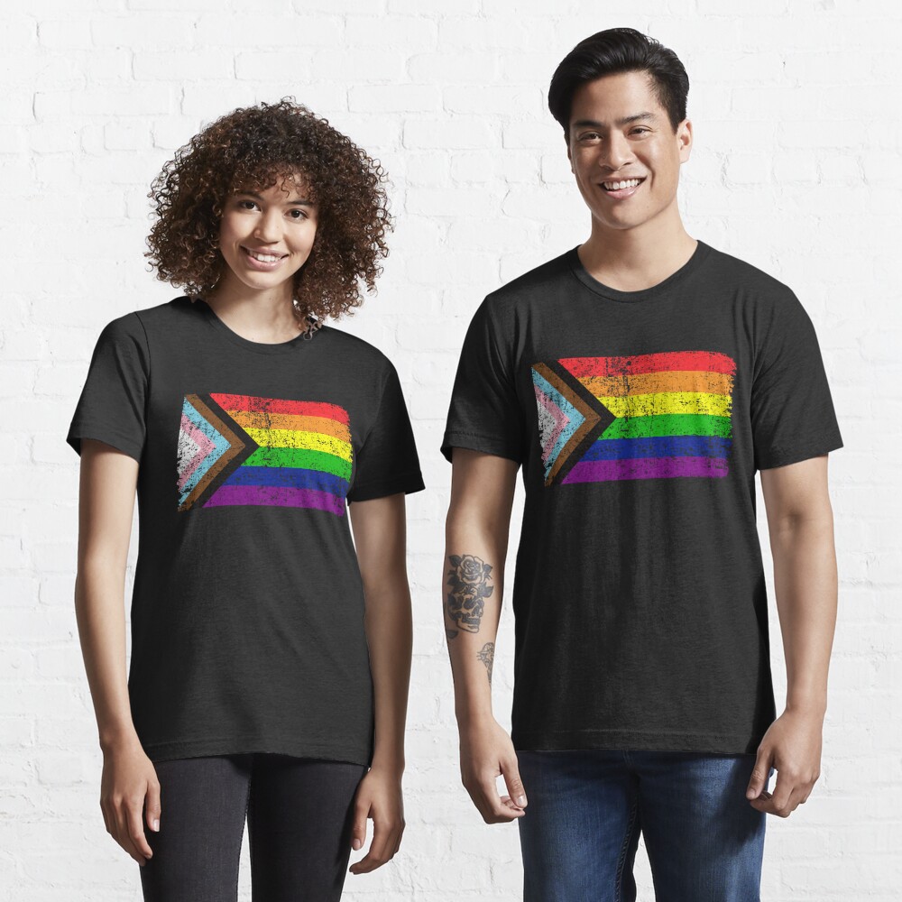 Discover Distressed Progress Gay Pride Flag| Vintage Gay Pride Shirt| Retro LGBT Rainbow Tee | New Pride Flag | Essential T-Shirt 