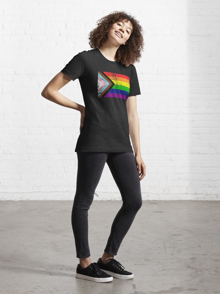 Disover Distressed Progress Gay Pride Flag| Vintage Gay Pride Shirt| Retro LGBT Rainbow Tee | New Pride Flag | Essential T-Shirt 