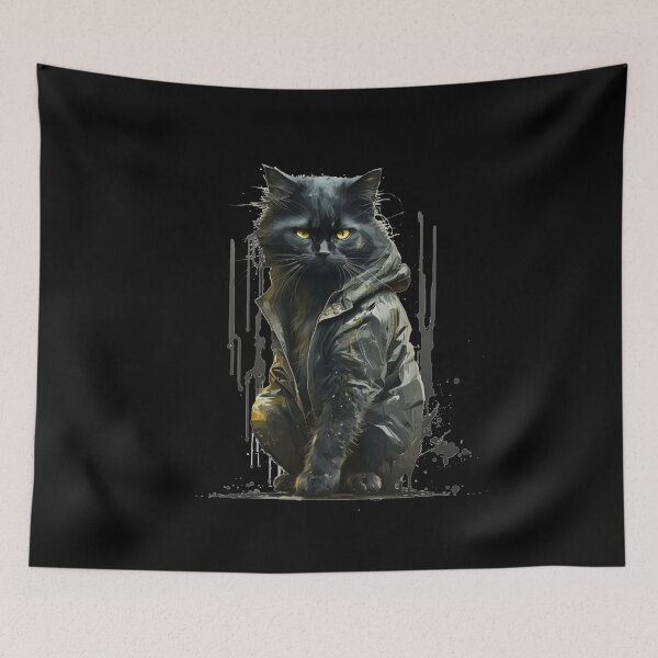 Item preview, Black Street Cat with a Jacket Gift Ideas designed and sold by EveryTurn.
