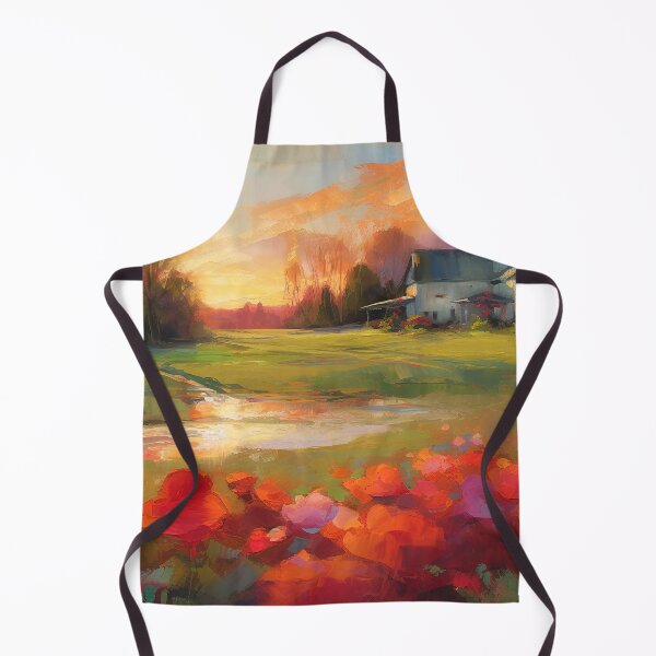 Item preview, Farmhouse and field of poppies at sunset designed and sold by Red Witch Art.