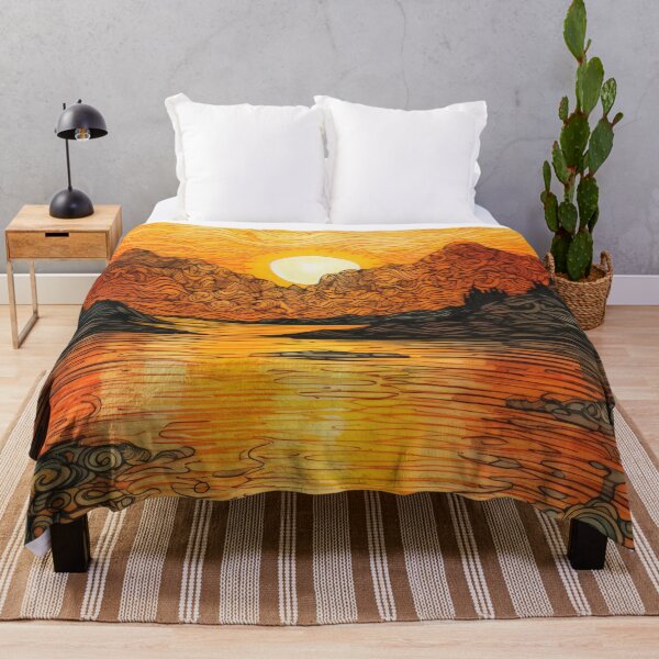 Item preview, Mountain Beautiful Sunset Art Abstract Drawing Mountain Lake designed and sold by Aurora Hues.
