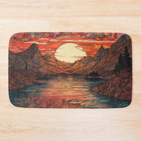 Item preview, Mountain Beautiful Sunset Art Abstract Drawing Mountain Lake designed and sold by Aurora Hues.