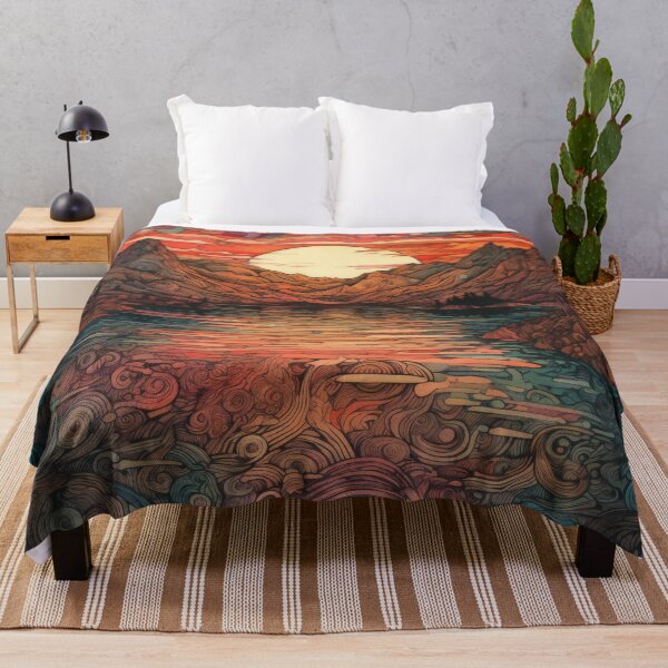 Item preview, Mountain Beautiful Sunset Art Abstract Drawing Mountain Lake designed and sold by Aurora Hues.