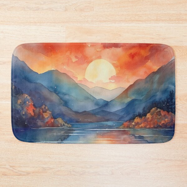 Item preview, Mountain Beautiful Sunset Art Abstract Drawing Sunrise Lake designed and sold by Aurora Hues.
