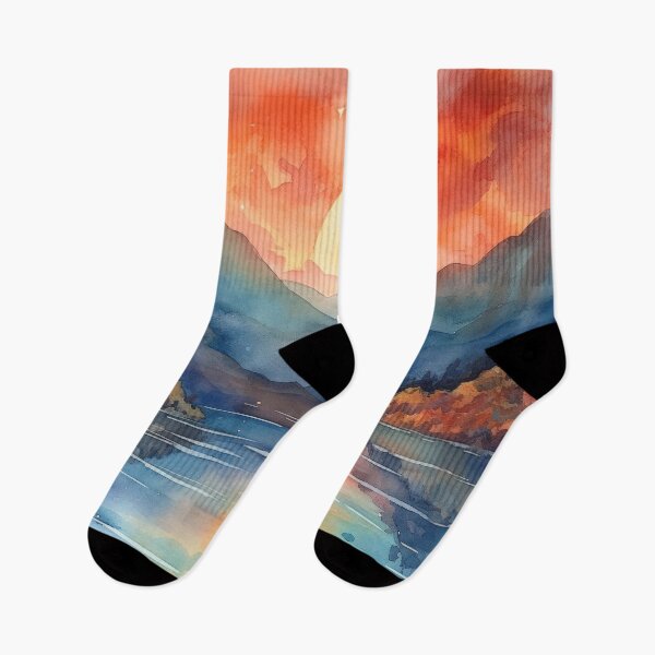 Item preview, Mountain Beautiful Sunset Art Abstract Drawing Sunrise Lake designed and sold by Aurora Hues.