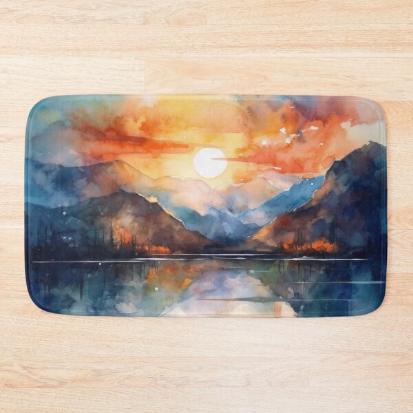 Item preview, Mountain Beautiful Sunset Art Abstract Watercolor Painting Sunrise Lake designed and sold by Aurora Hues.