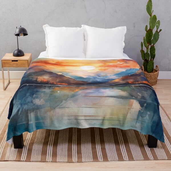 Item preview, Mountain Beautiful Sunset Art Abstract Watercolor Painting Sunrise Lake designed and sold by Aurora Hues.