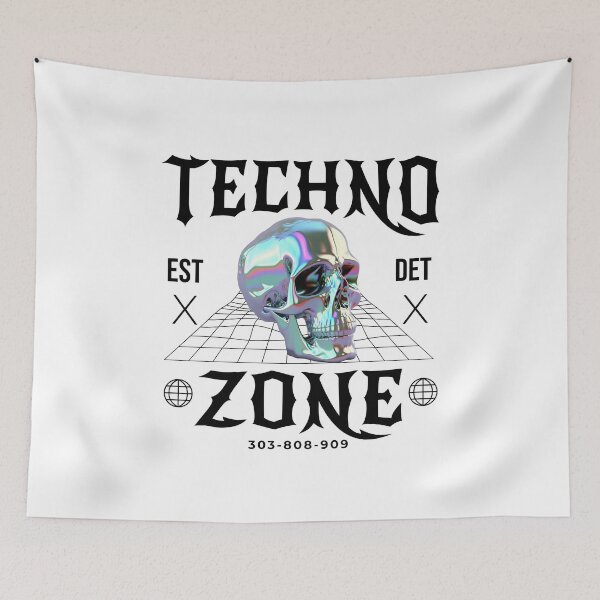 Item preview, TECHNO  - Techno Zone Skull (Black)  designed and sold by Discothreadz.