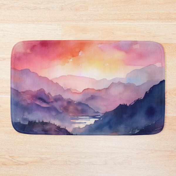 Item preview, Mountain Beautiful Sunset Art Abstract Lake Sunrise Watercolor Painting  designed and sold by Aurora Hues.