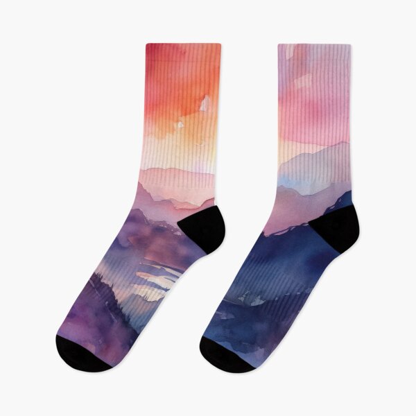 Item preview, Mountain Beautiful Sunset Art Abstract Lake Sunrise Watercolor Painting  designed and sold by Aurora Hues.