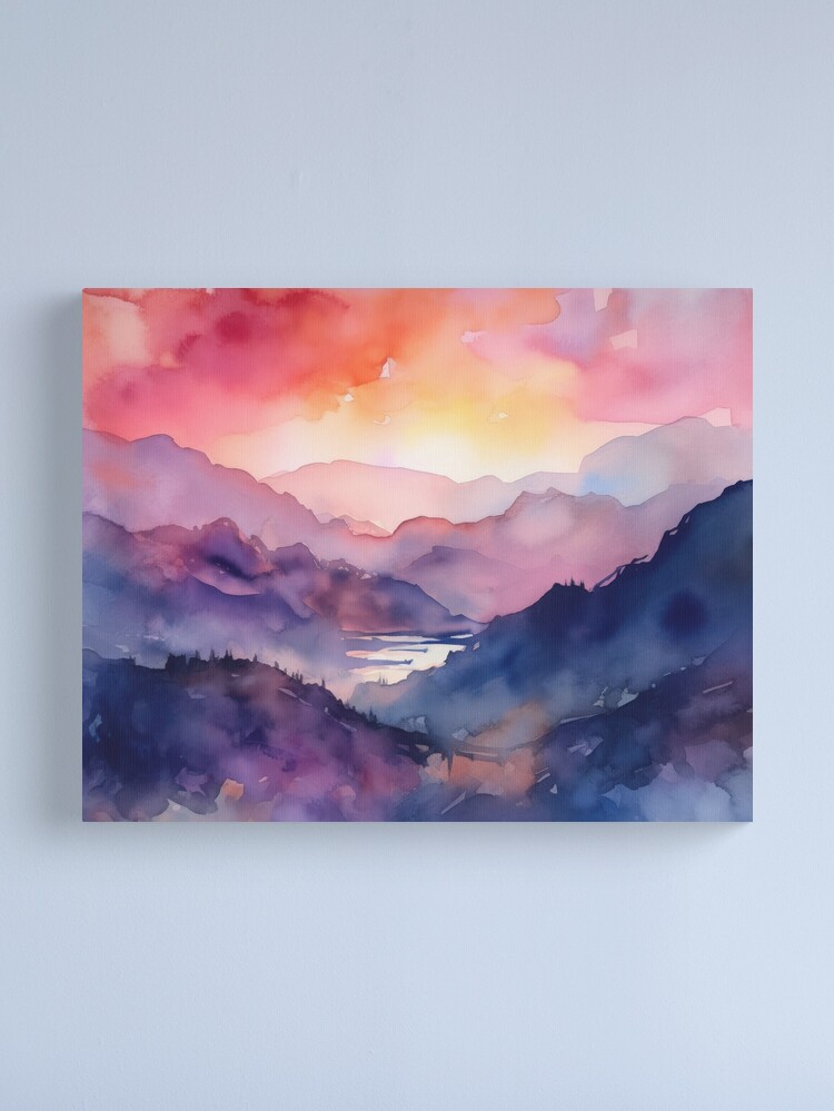 Abstract mountain canvas print, Horizontal sunset authentic scenery art print, Mountains abstract landscape