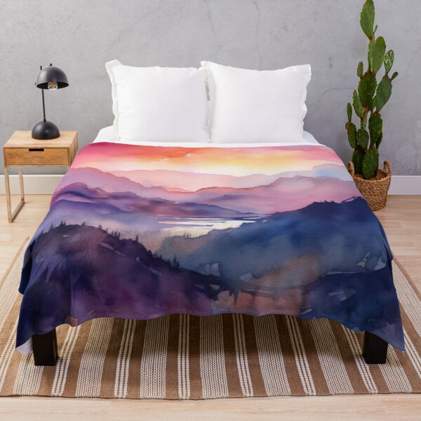 Item preview, Mountain Beautiful Sunset Art Abstract Lake Sunrise Watercolor Painting  designed and sold by Aurora Hues.