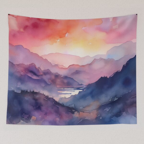 Item preview, Mountain Beautiful Sunset Art Abstract Lake Sunrise Watercolor Painting  designed and sold by Aurora Hues.