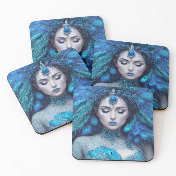 Item preview, Fantasy Aqua Blue Peacock Goddess Hera Art, Vibrant Colors designed and sold by mysticsubs.