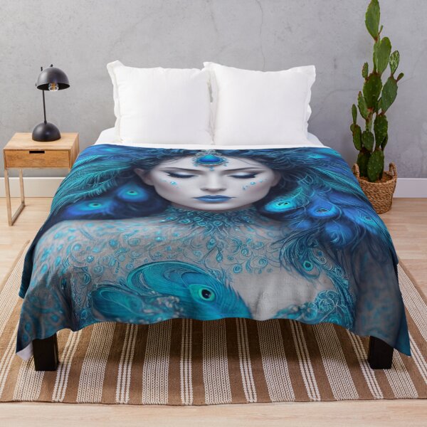 Item preview, Fantasy Aqua Blue Peacock Goddess Hera Art, Vibrant Colors designed and sold by mysticsubs.