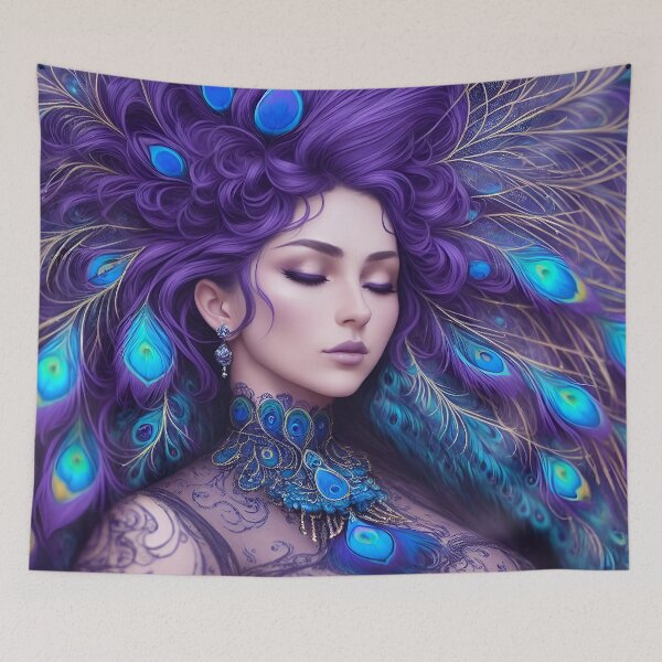 Item preview, Fantasy Purple Peacock Goddess Hera Art, Vibrant Colors designed and sold by mysticsubs.