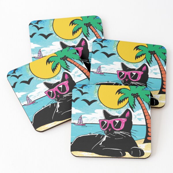 Item preview, Black cat on the beach - popart designed and sold by MoreofSea.