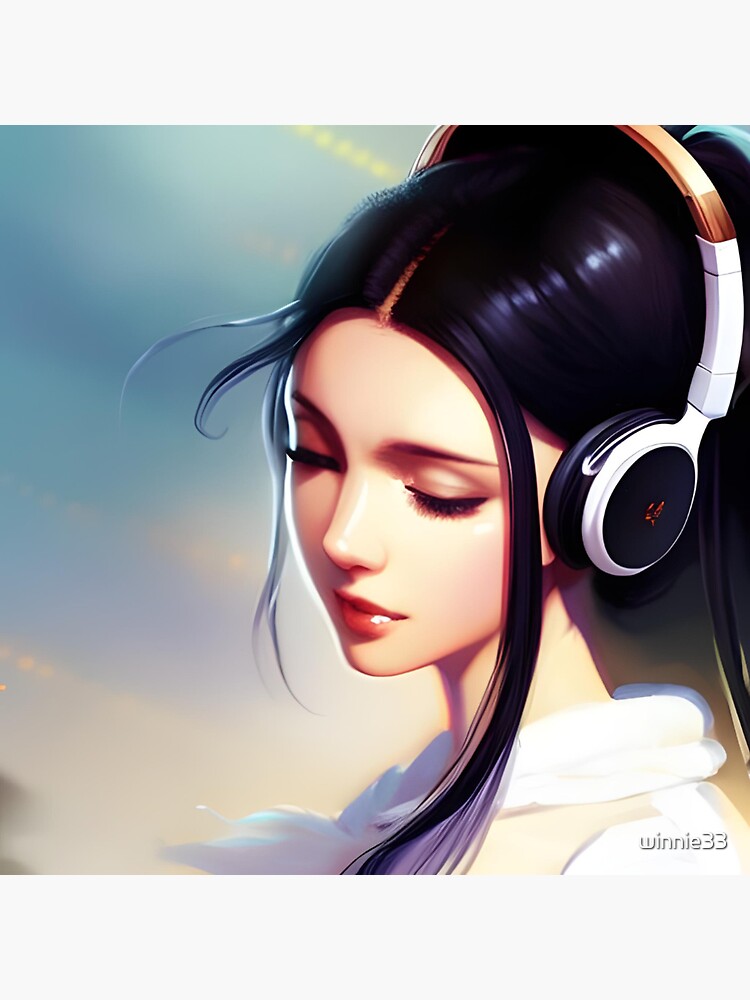 Girl With Headphones Listening To Music Sticker