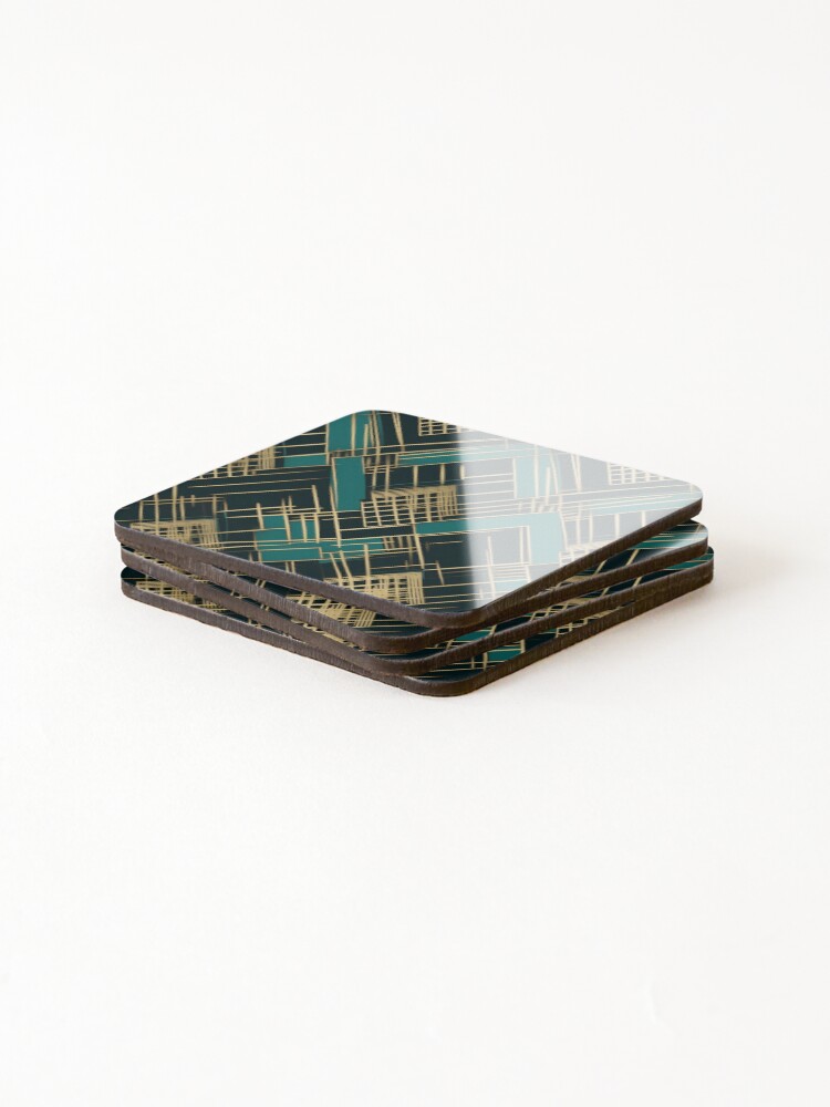 Thumbnail 4 of 5, Coasters (Set of 4), Golden Geometric Pattern designed and sold by InkVibe.