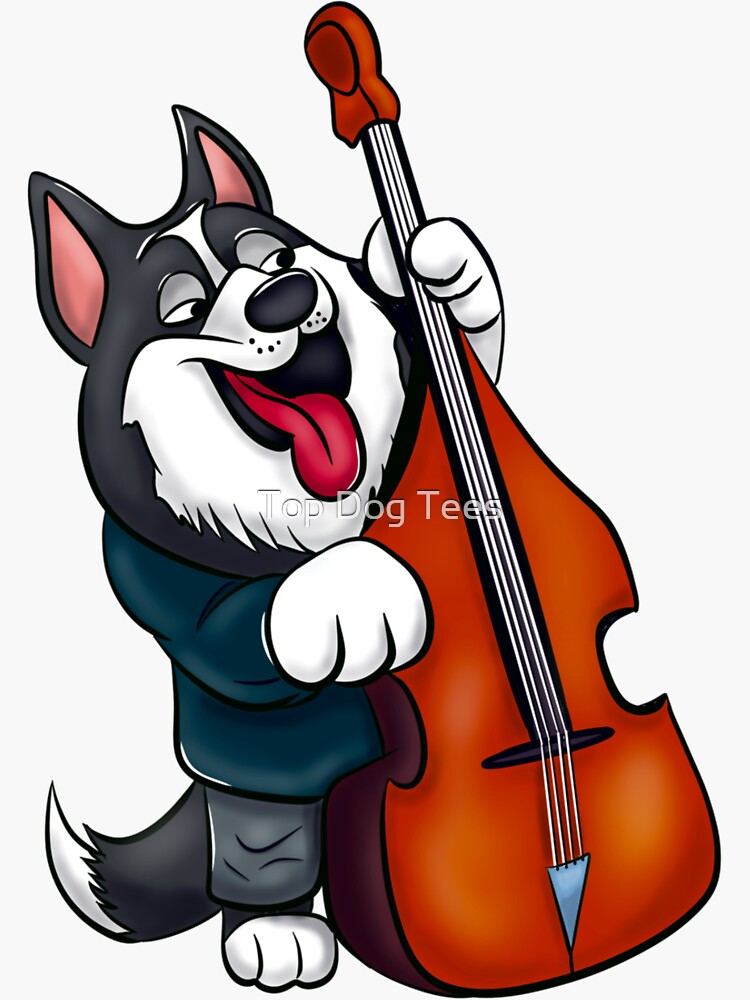 Husky Dog playing Jazz Bass Sticker for Sale by Top Dog Tees