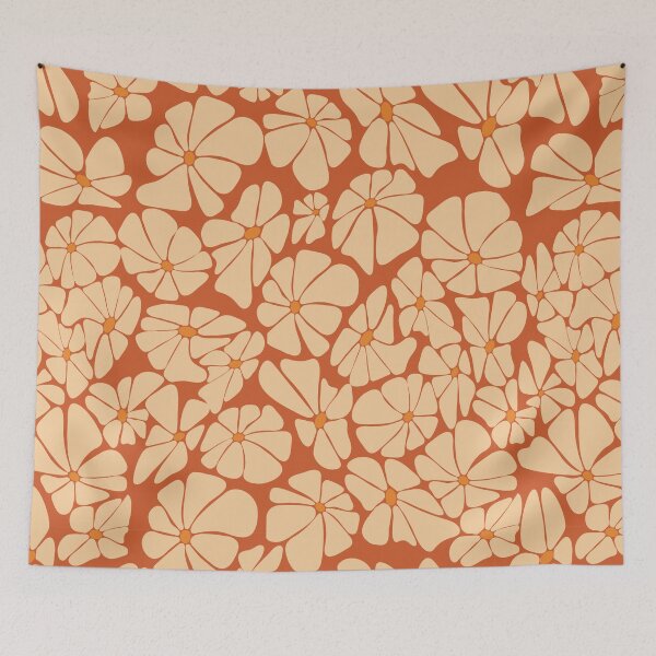 Item preview, Retro Ditsy floral daisy - cream on burnt orange designed and sold by Spitfire July Doodles.