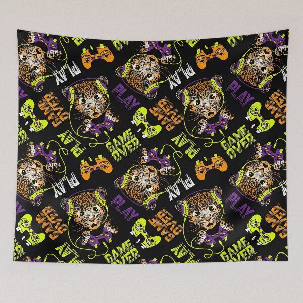 Item preview, Little leopard play game with joystick and headphones. Seamless pattern. designed and sold by Marina Smorodinskaya.