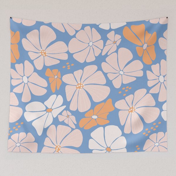 Item preview, Retro Ditsy floral daisy speckled - blue and cream designed and sold by Spitfire July Doodles.