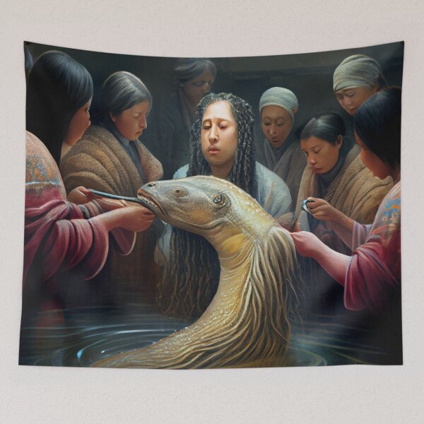Item preview, Celebrating a Lungfish A Hairbrushing Ceremony Digital Painting designed and sold by CodeAndColors.