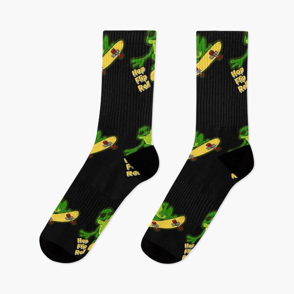 Item preview, Cool Frog on Skateboard Jumping with "Hop, Flip, Roll" Text designed and sold by ElLocoMus.