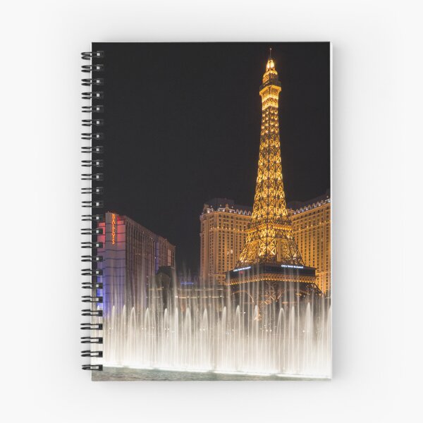 Item preview, Las Vegas Fountain Dance - Eiffel Tower Paris Ballys and Flamingo Behind a Water Veil designed and sold by Georgia Mizuleva.