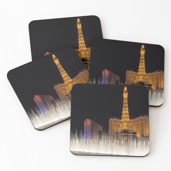 Item preview, Las Vegas Fountain Dance - Eiffel Tower Paris Ballys and Flamingo Behind a Water Veil designed and sold by Georgia Mizuleva.