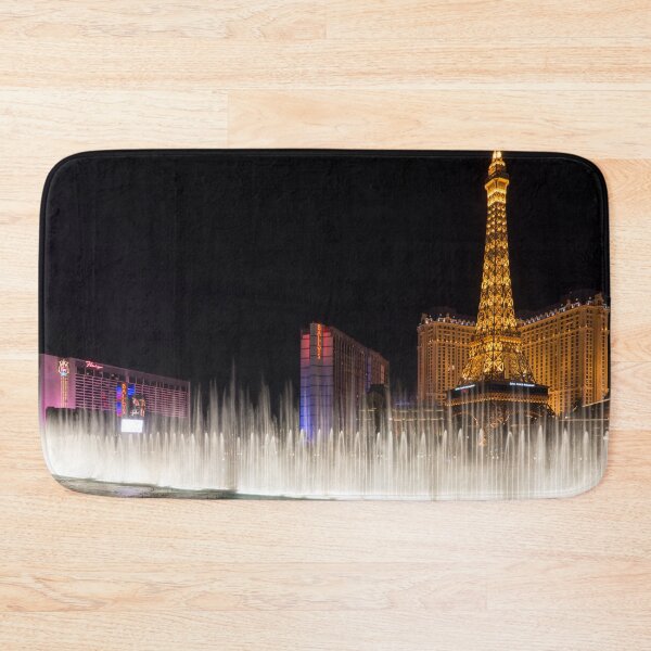 Item preview, Las Vegas Fountain Dance - Eiffel Tower Paris Ballys and Flamingo Behind a Water Veil designed and sold by Georgia Mizuleva.