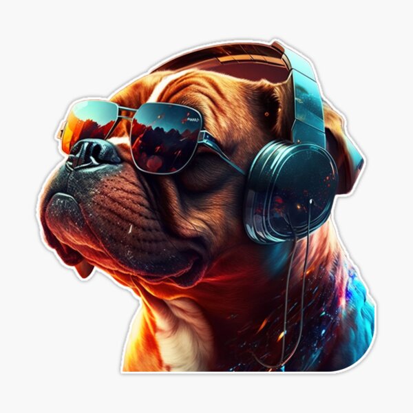 Dog Wearing Headphones Listening to Music Sticker for Sale by objectiveuno