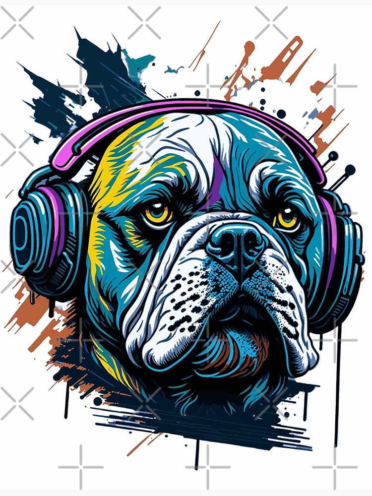 Groovy Bulldog with Headphones Sticker Phone Case Poster for Sale by  TortoliGifts