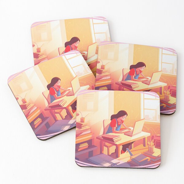 Item preview, teacher sitting at desk surrounded by educational materials and supplies designed and sold by M16ka7a.