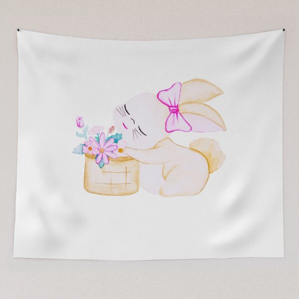 Item preview, Cute rabbit hugging a flower basket.  designed and sold by KanyaluckArtist.