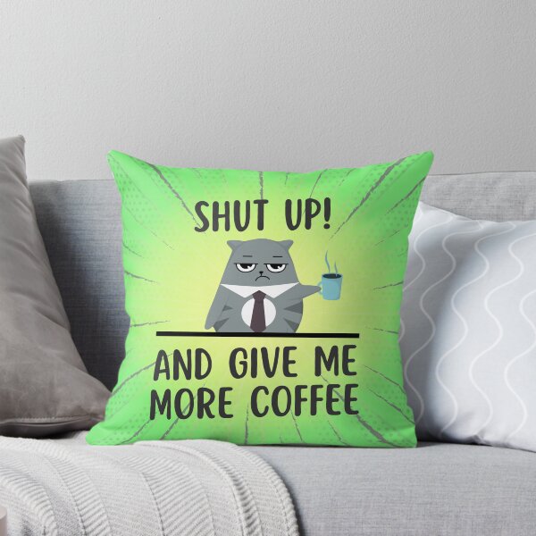 Item preview, Shut up and give me more Coffee Crabby Cat, Retro Comic Green Rays Background designed and sold by AlfabetDesign.