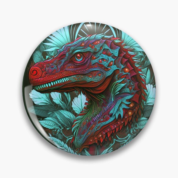 Item preview, Teal red Dinosaur Mandala design hena pattern art nouvaeu style designed and sold by LAID92.