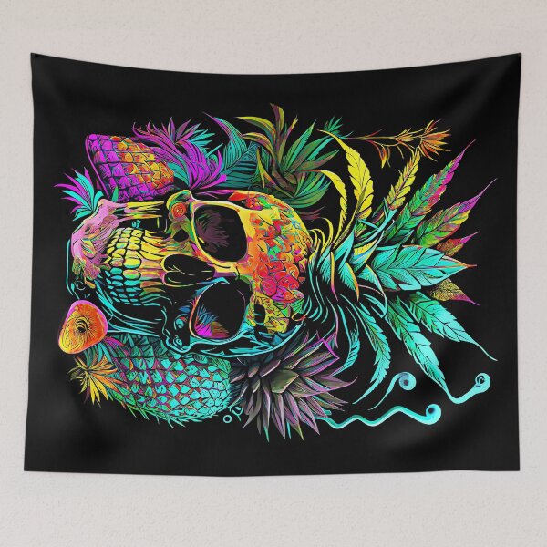 Item preview, Trippy Tropical Pineapple Skull Retro Art designed and sold by MindWave THC.