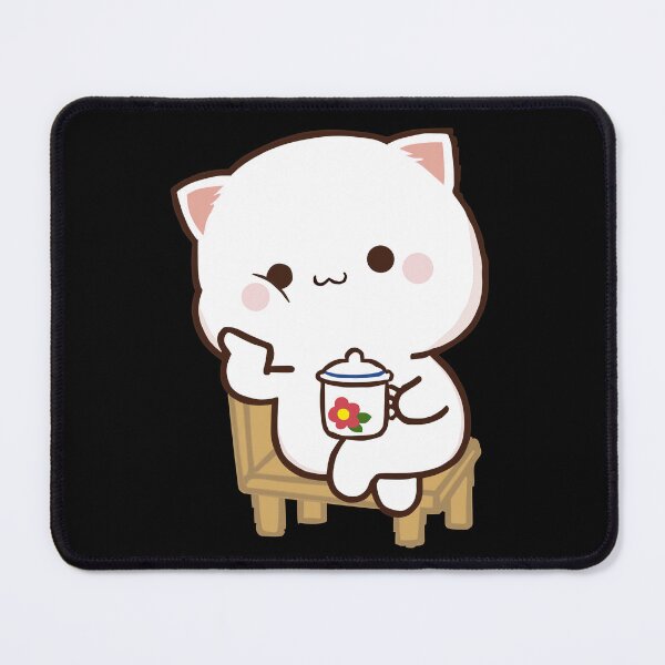 Item preview, Cute Milk and Mochi Peach cat sitting on chair with cup designed and sold by ThePurplePrints.