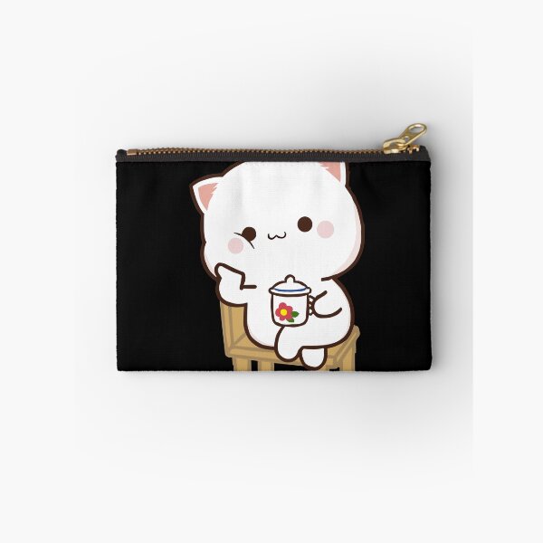 Item preview, Cute Milk and Mochi Peach cat sitting on chair with cup designed and sold by ThePurplePrints.