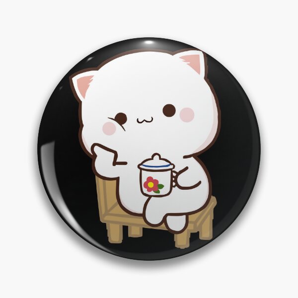 Item preview, Cute Milk and Mochi Peach cat sitting on chair with cup designed and sold by ThePurplePrints.