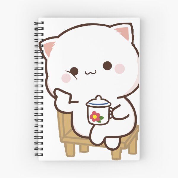 Item preview, Cute Milk and Mochi Peach cat sitting on chair with cup designed and sold by ThePurplePrints.