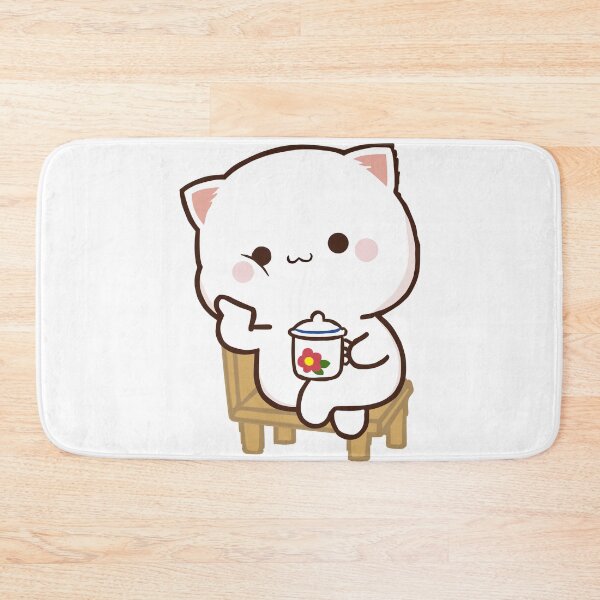 Item preview, Cute Milk and Mochi Peach cat sitting on chair with cup designed and sold by ThePurplePrints.