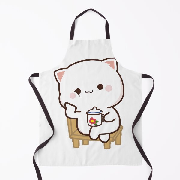 Item preview, Cute Milk and Mochi Peach cat sitting on chair with cup designed and sold by ThePurplePrints.